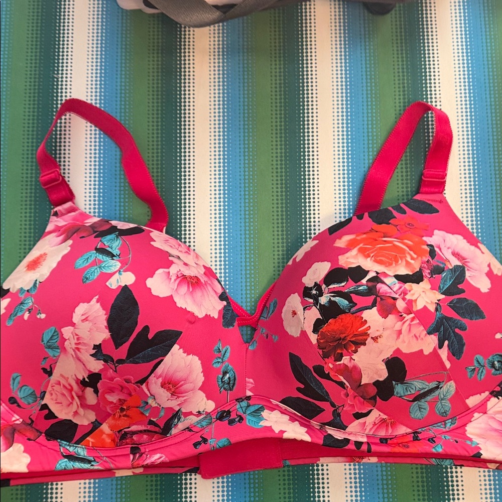 torrid Hot Pink Floral wireless Bra with Multicolor Accents